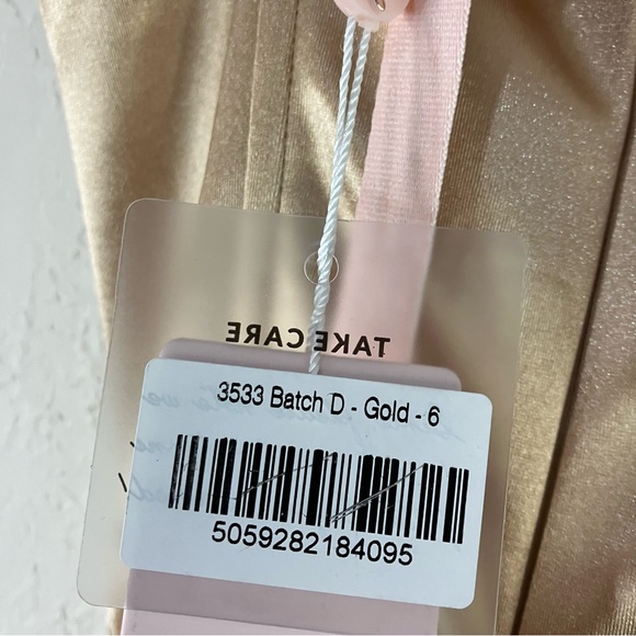 Oh Polly Embellish The Moment Ruched Satin Metallic Knee Length Dress in Gold - Picture 15 of 15